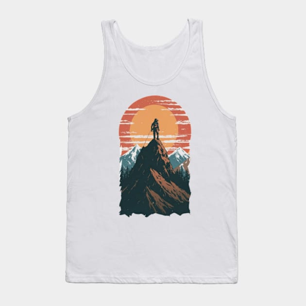 A lone mountaineer scaling a towering peak,adventure Tank Top by designe stor 